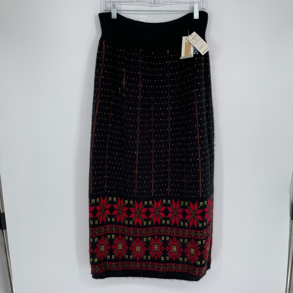 1980's Vintage NWT Kocho Women's Black Fair Isle Knit Maxi Skirt Size Large - Picture 1 of 10